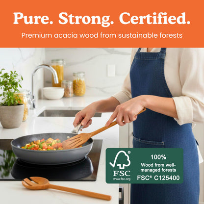 Microplastic-Free Solid Acacia Wooden Utensil Set, Glue-Free, 6-Piece
