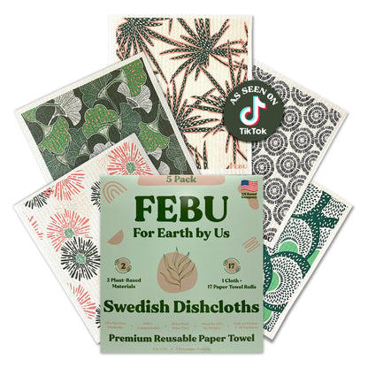 FEBU Reusable Swedish Dishcloths for Kitchen (5-Pack Sunset)