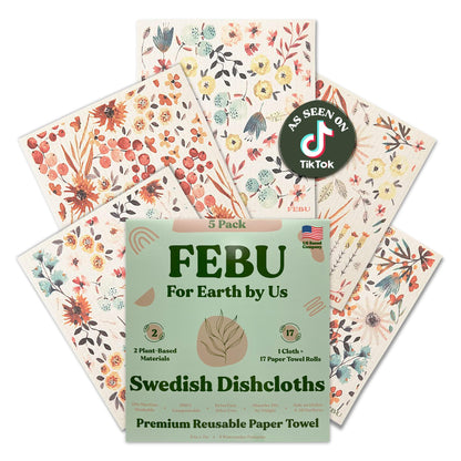 FEBU Reusable Swedish Dishcloths for Kitchen (5-Pack Sunset)