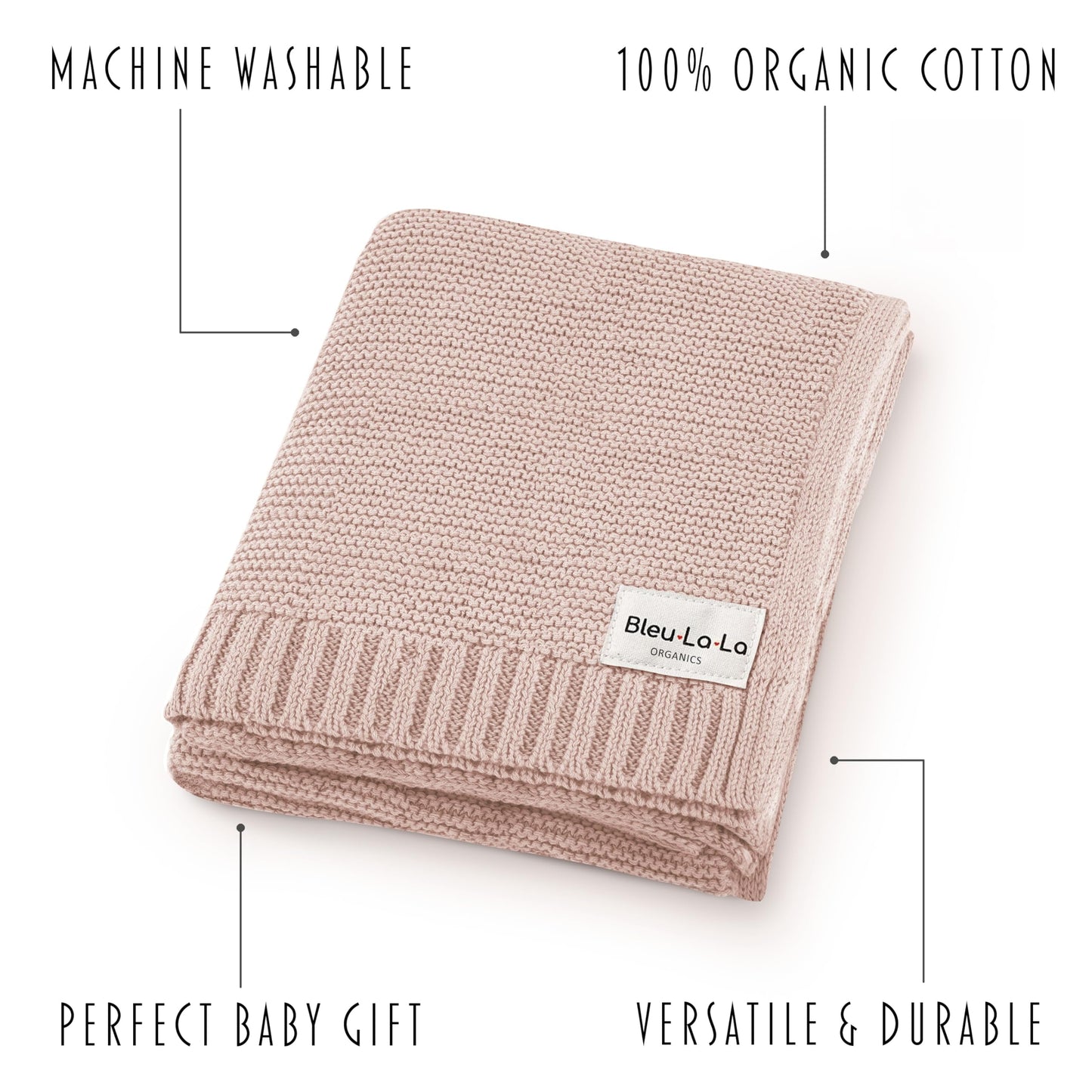Bleu La La Heritage Knit Blanket: 100% Organic Cotton Luxury