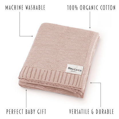 Bleu La La Heritage Knit Blanket: 100% Organic Cotton Luxury