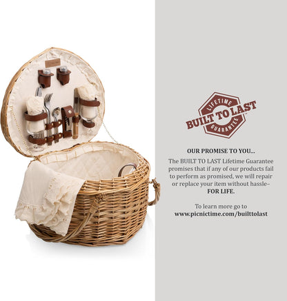 Picnic Time Heart Picnic Basket for 2 (Handwoven Antique Willow)