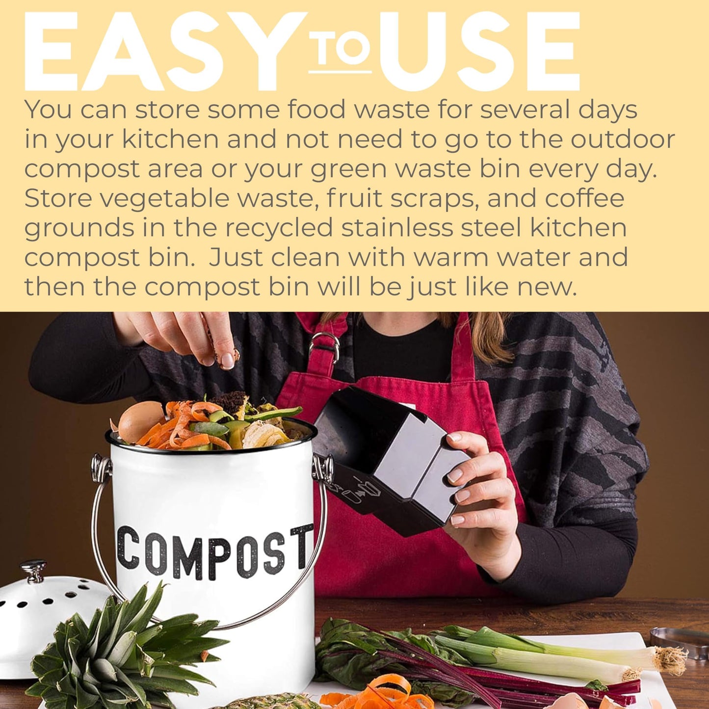 Microplastic-Free Kitchen: Epica Stainless Steel Compost Bin Non-Toxic