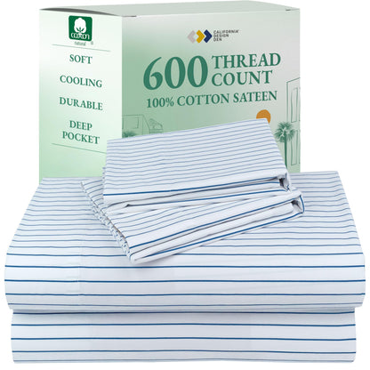 California Design Den 100% Cotton Sateen Sheets: 600 TC Luxury Set