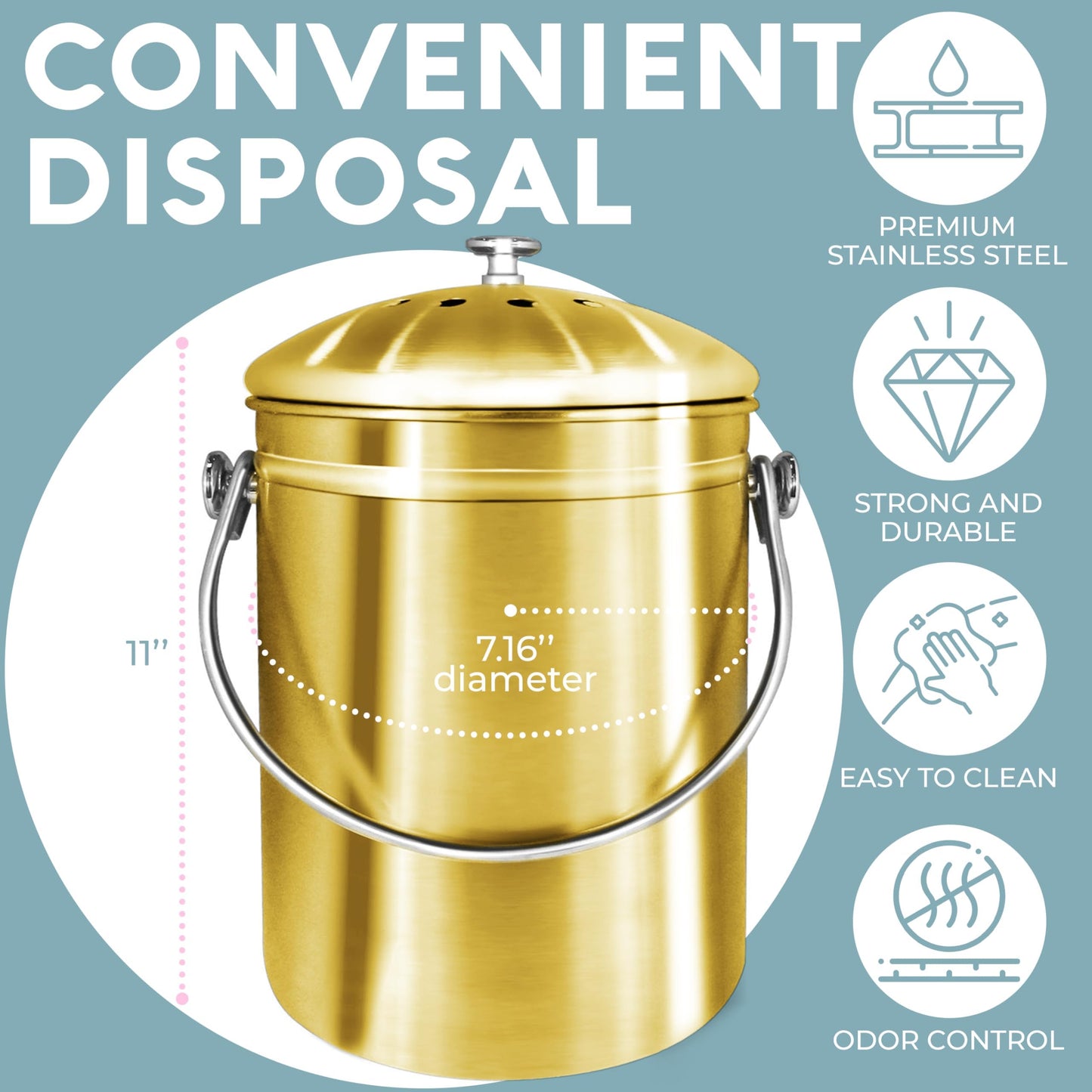 Microplastic-Free Kitchen: Epica Stainless Steel Compost Bin Non-Toxic