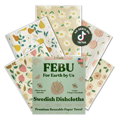 FEBU Reusable Swedish Dishcloths for Kitchen (5-Pack Sunset)