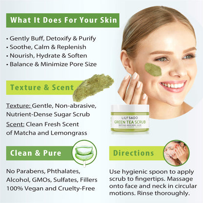 Microplastic-Free Matcha Sugar Face Scrub, Vegan – Lily Sado