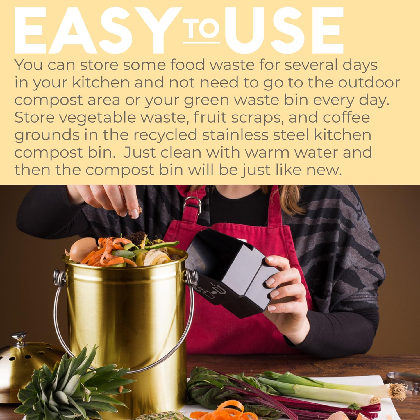 Microplastic-Free Kitchen: Epica Stainless Steel Compost Bin Non-Toxic