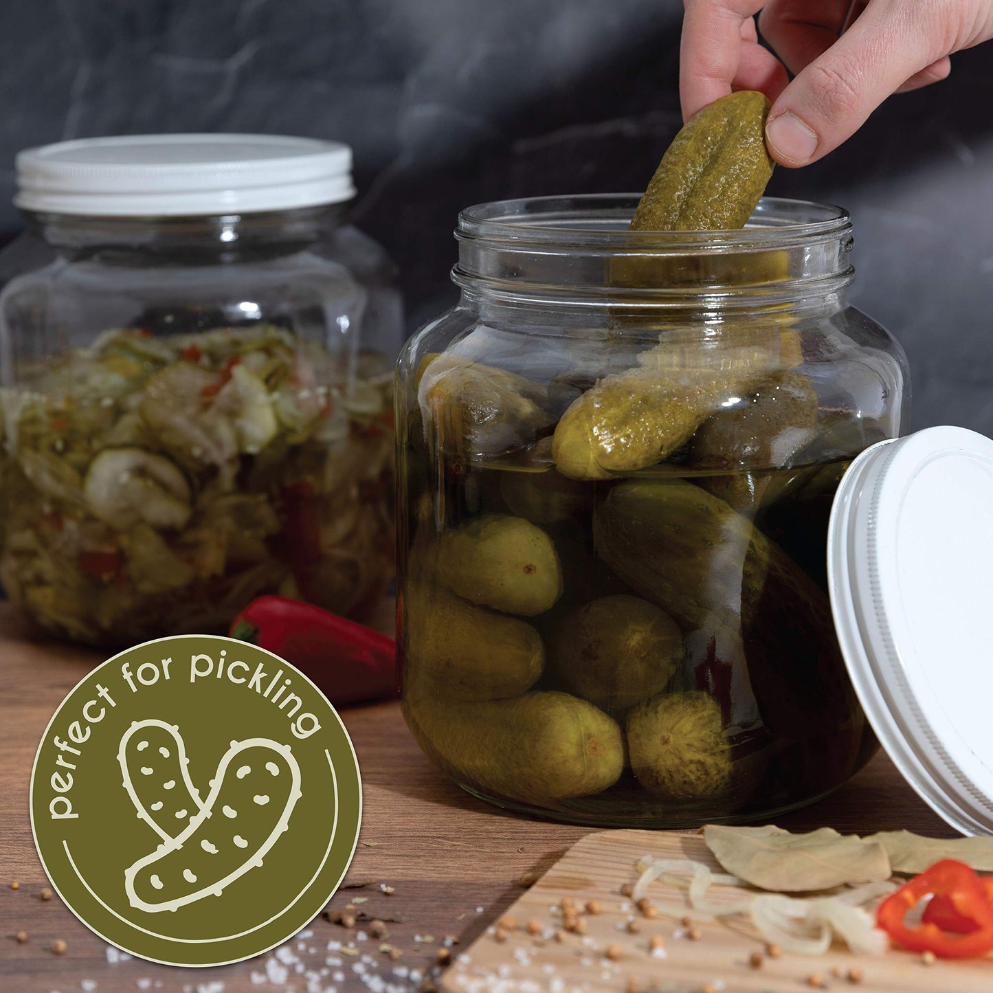 Half-Gallon Glass Mason Jars with Metal Lids, 2-Pack - Kitchentoolz
