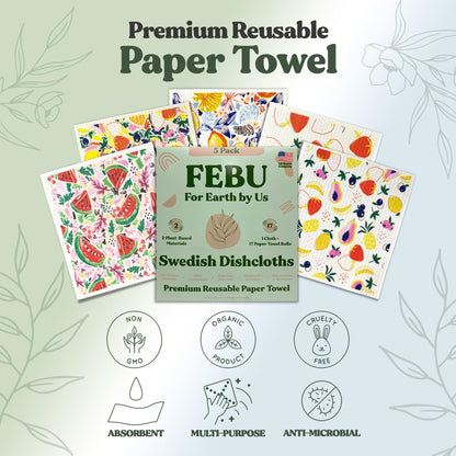 FEBU Reusable Swedish Dishcloths for Kitchen (5-Pack Sunset)