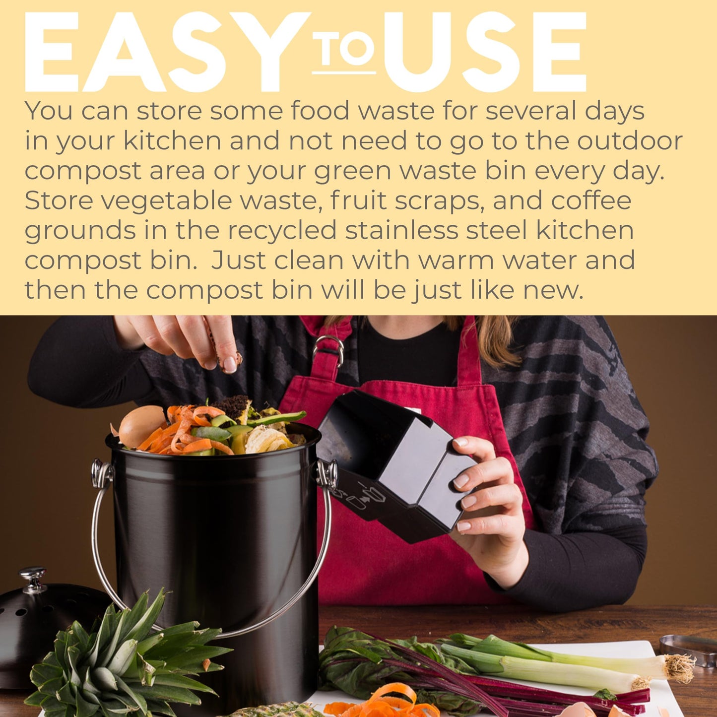 Microplastic-Free Kitchen: Epica Stainless Steel Compost Bin Non-Toxic