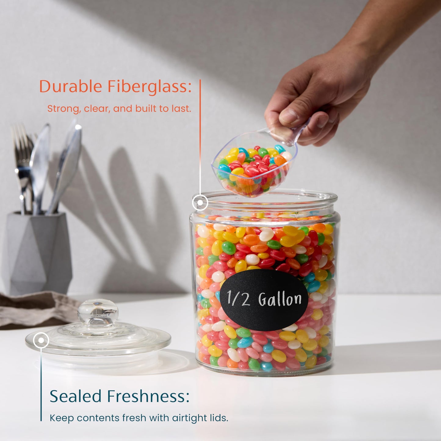 Plastic-Free Half-Gallon Glass Storage Jars, Glass Lids, 2-Pack – KooK