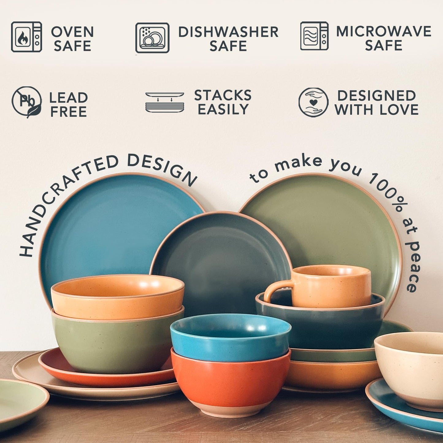 Lead-Free Ceramic Dinner Plates, Lab-Tested – Mora (Set of 6)