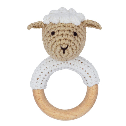 Joliecraft Woodland Friends Baby Rattle: Cotton & Beechwood Elephant