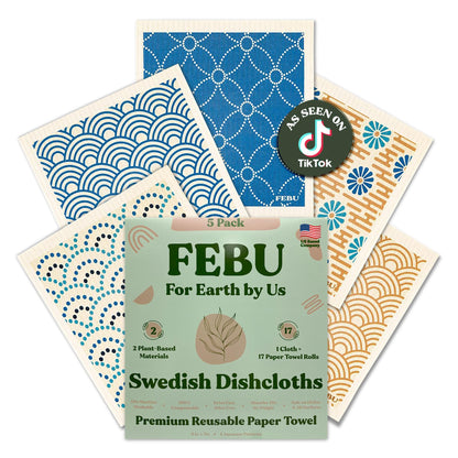 FEBU Reusable Swedish Dishcloths for Kitchen (5-Pack Sunset)