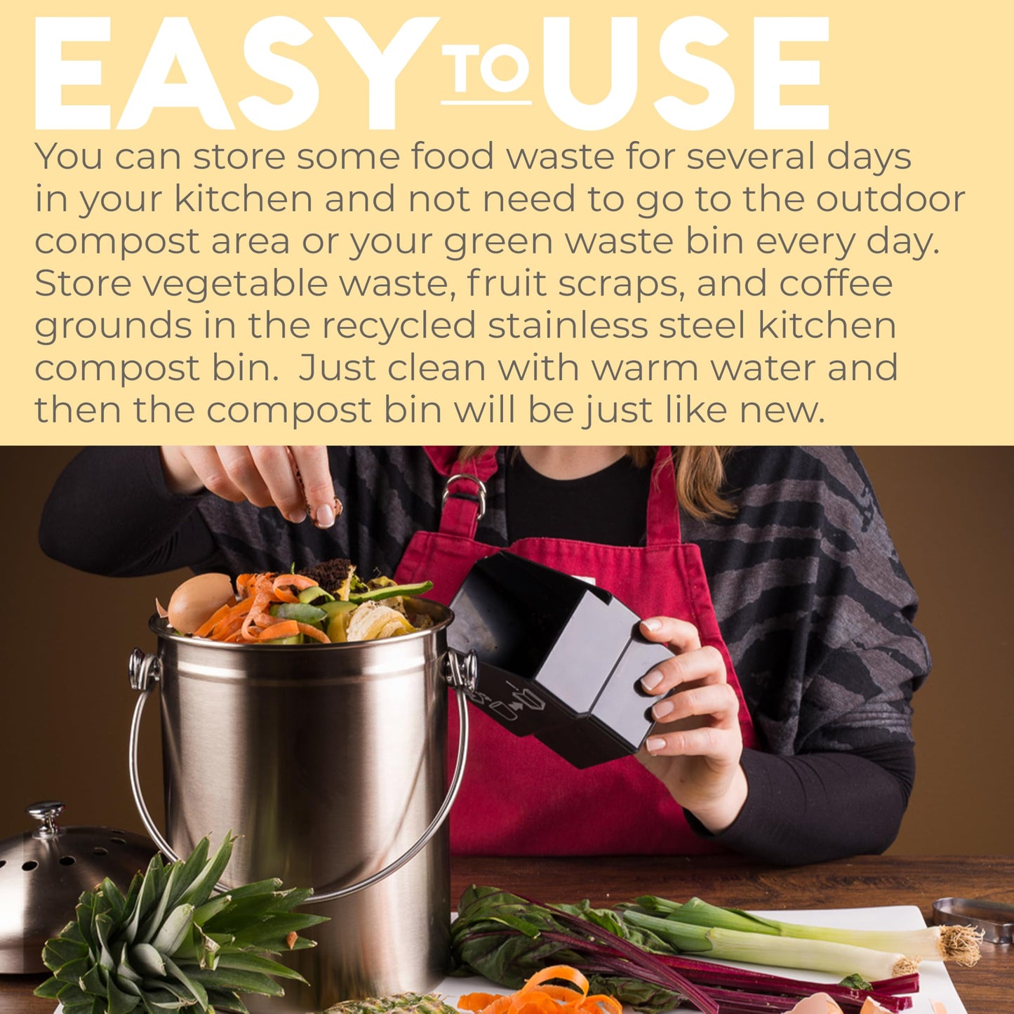 Microplastic-Free Kitchen: Epica Stainless Steel Compost Bin Non-Toxic