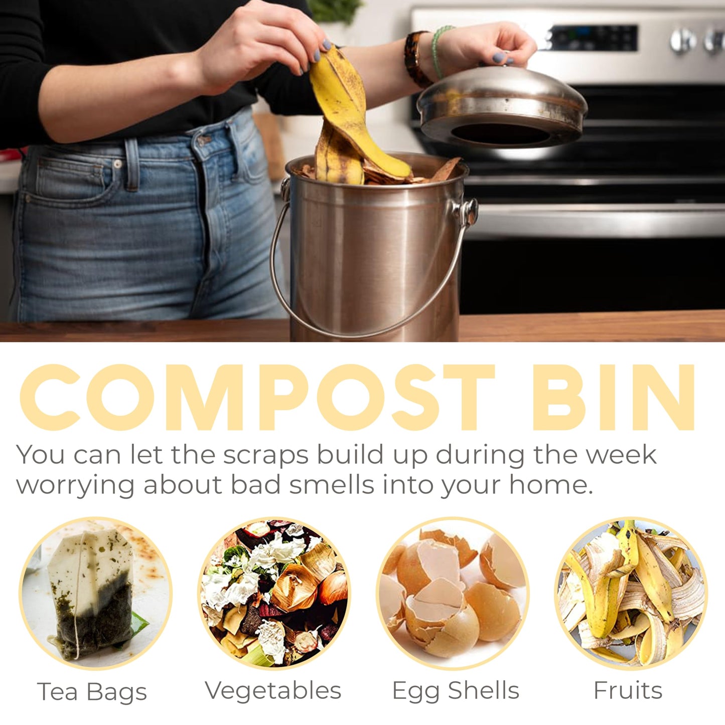 Microplastic-Free Kitchen: Epica Stainless Steel Compost Bin Non-Toxic