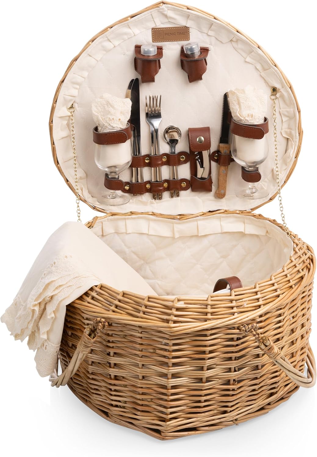 Picnic Time Heart Picnic Basket for 2 (Handwoven Antique Willow)