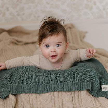 Bleu La La Heritage Knit Blanket: 100% Organic Cotton Luxury
