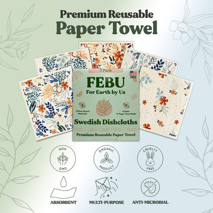 FEBU Reusable Swedish Dishcloths for Kitchen (5-Pack Sunset)