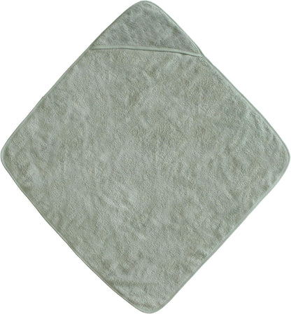 Green hooded towel on a white background