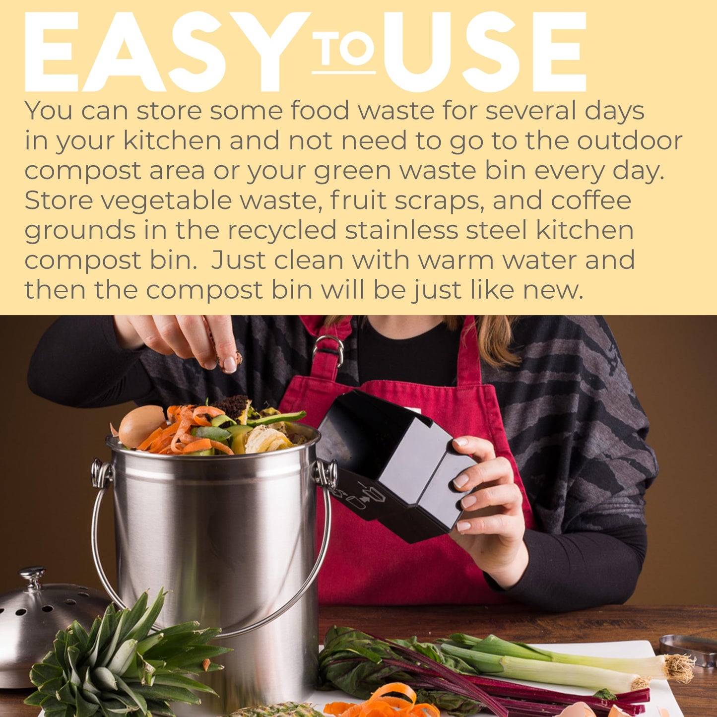 Microplastic-Free Kitchen: Epica Stainless Steel Compost Bin Non-Toxic