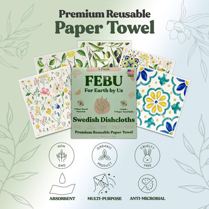 FEBU Reusable Swedish Dishcloths for Kitchen (5-Pack Sunset)