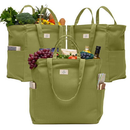 Nook Theory Cotton Canvas Reusable Grocery Bags (3-Pack, 12 oz)