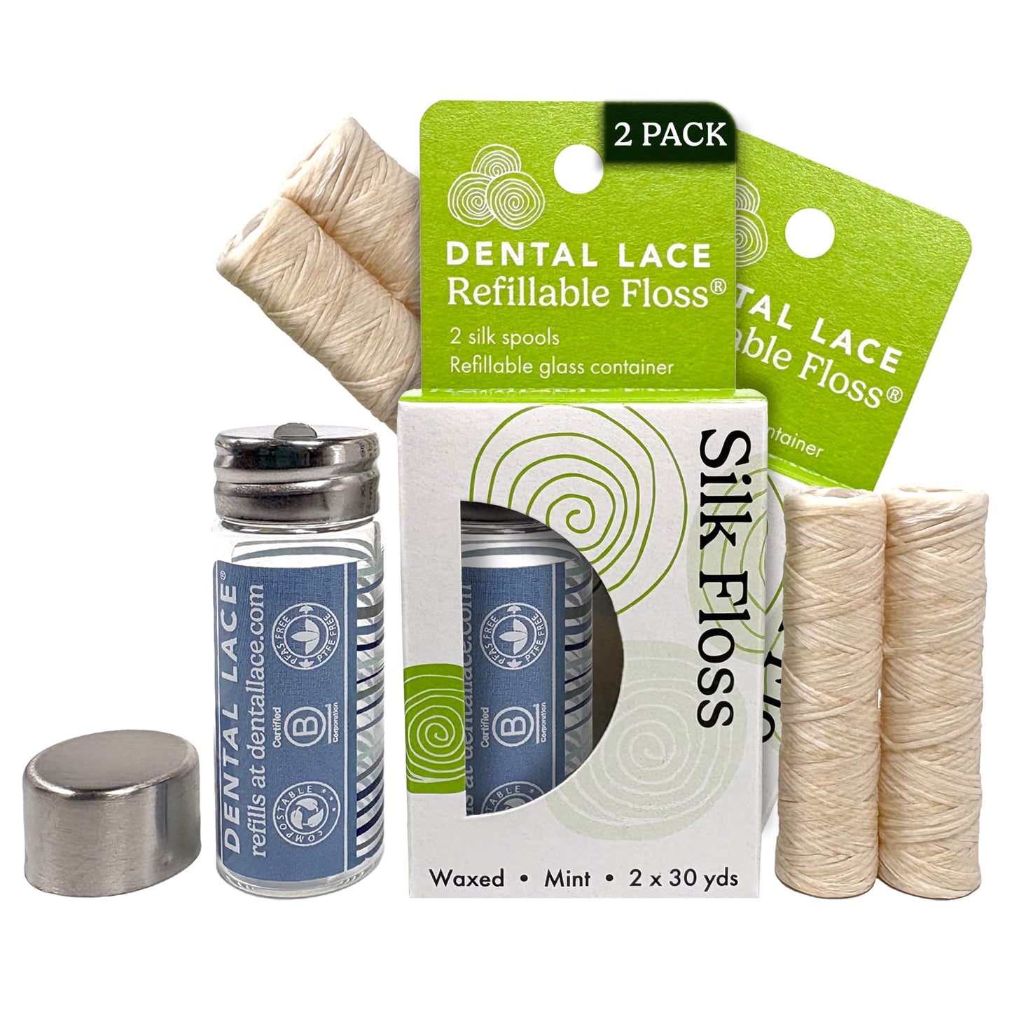 Refillable Silk Dental Floss, PFAS-Free, Glass Container – Dental Lace