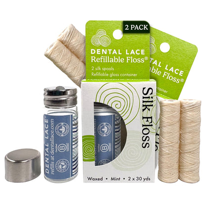 Refillable Silk Dental Floss, PFAS-Free, Glass Container – Dental Lace