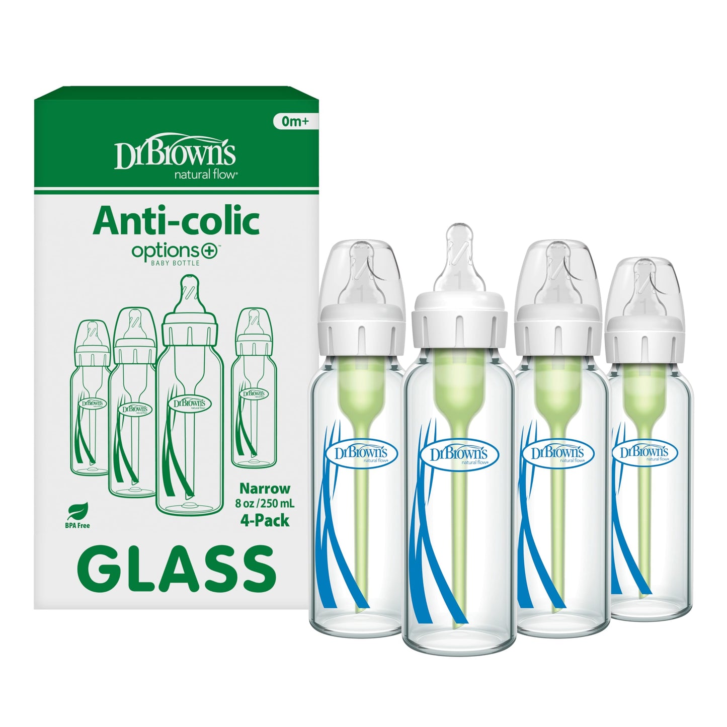 Dr. Brown’s Options+ 4 oz Narrow Borosilicate Glass Baby Bottles (2-Pack)