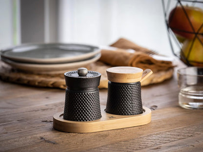Cast-Iron Pepper & Salt Mill Set with Bamboo Base – Peugeot Bali