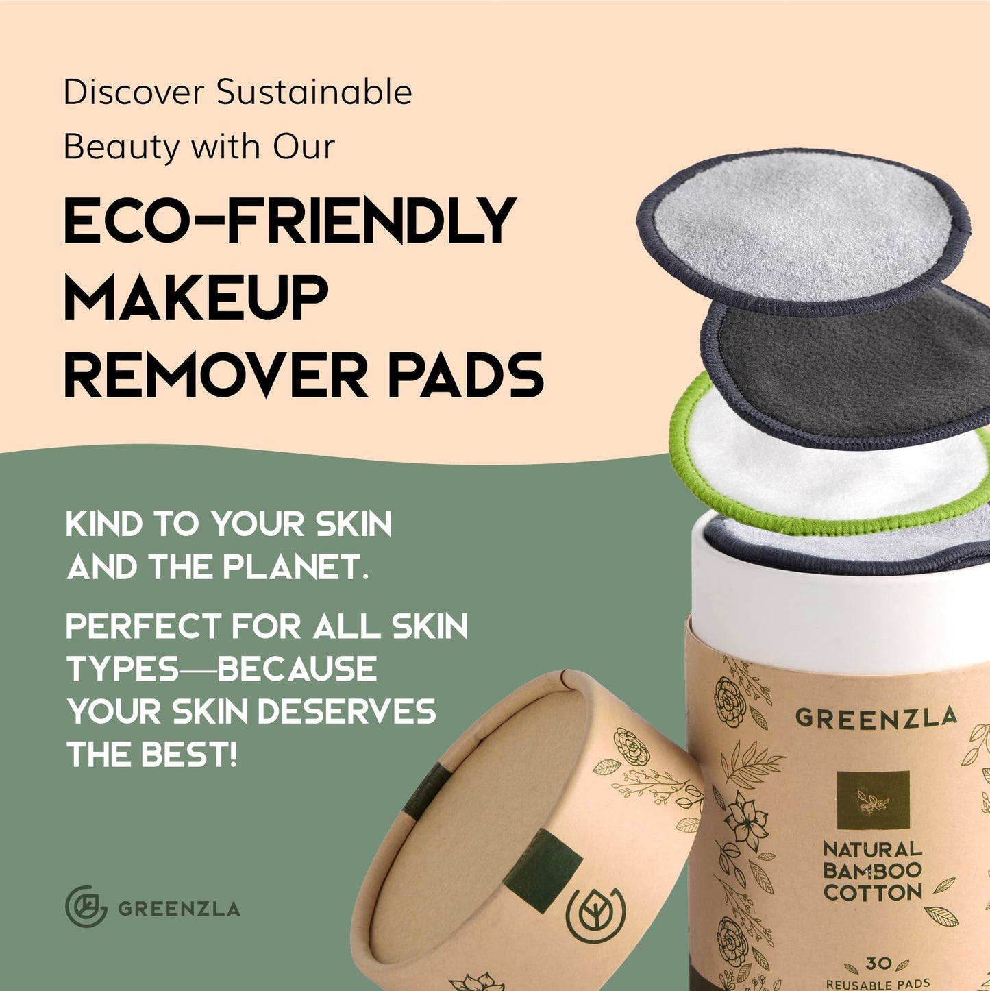 Greenzla Reusable Makeup Remover Pads: 20-Pack Bamboo Cotton Rounds