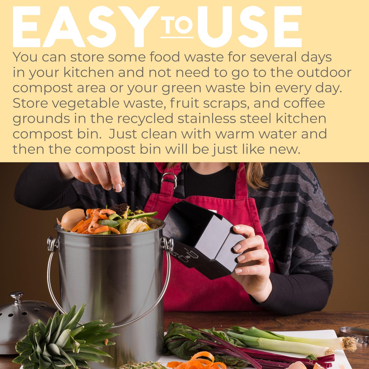 Microplastic-Free Kitchen: Epica Stainless Steel Compost Bin Non-Toxic