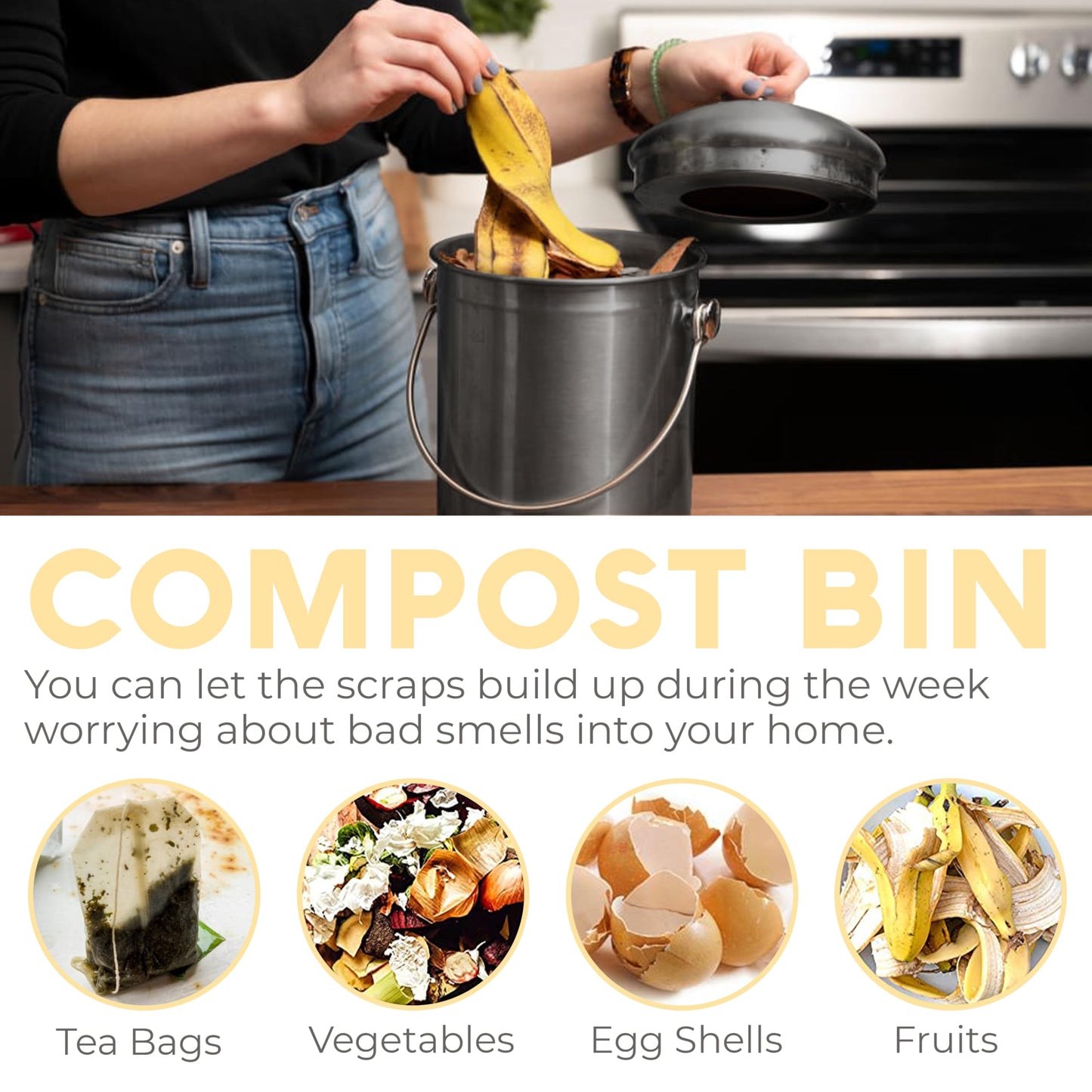 Microplastic-Free Kitchen: Epica Stainless Steel Compost Bin Non-Toxic