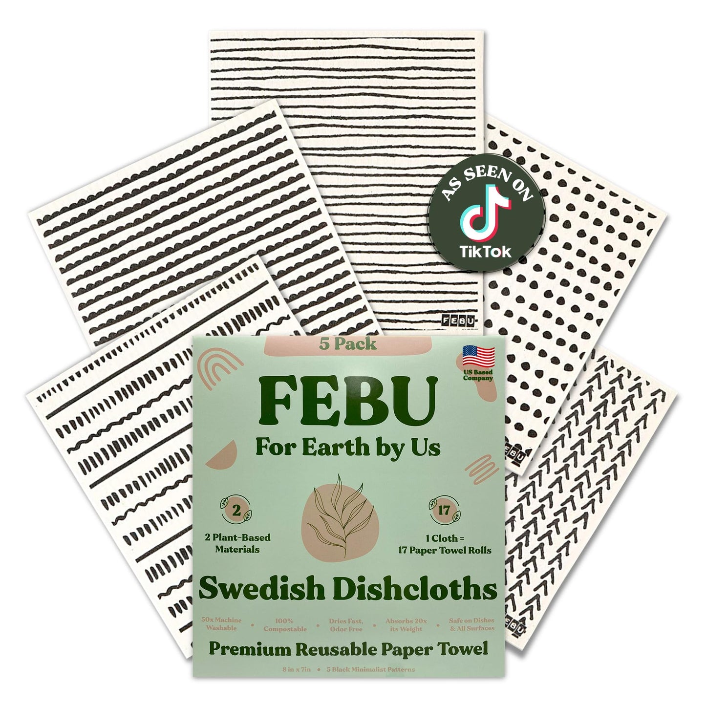 FEBU Reusable Swedish Dishcloths for Kitchen (5-Pack Sunset)
