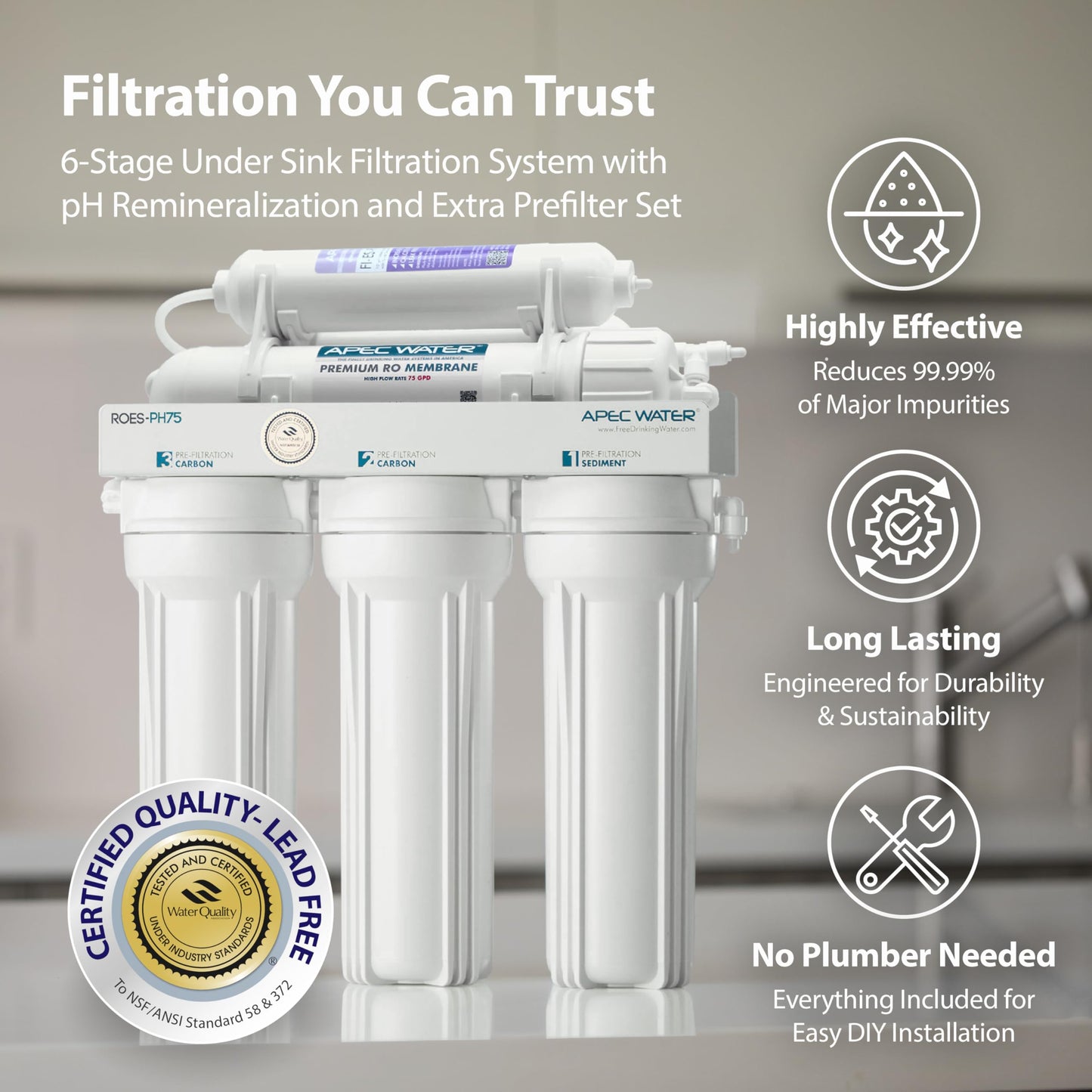 PFAS & Lead Under-Sink Reverse Osmosis System, 5-Stage – APEC ROES-100