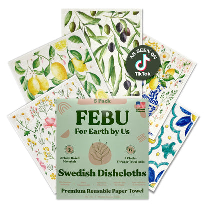 FEBU Reusable Swedish Dishcloths for Kitchen (5-Pack Sunset)