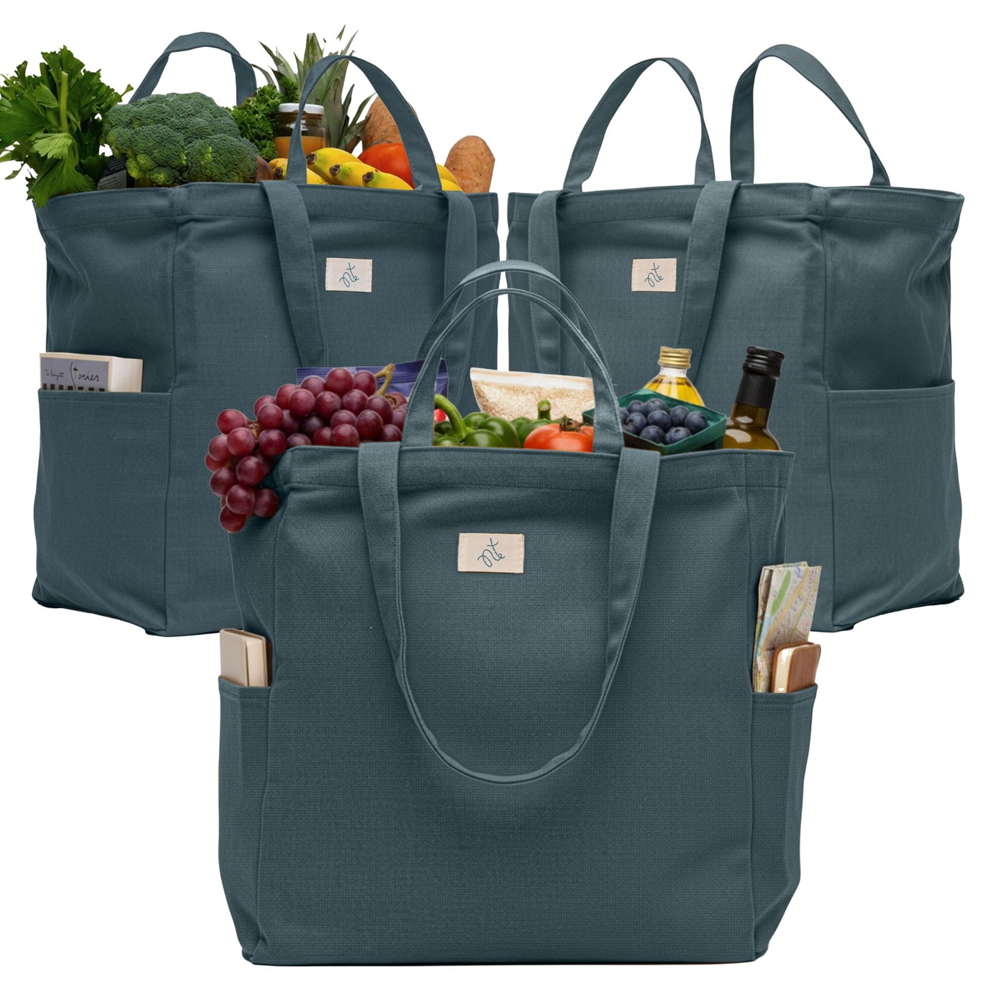 Nook Theory Cotton Canvas Reusable Grocery Bags (3-Pack, 12 oz)
