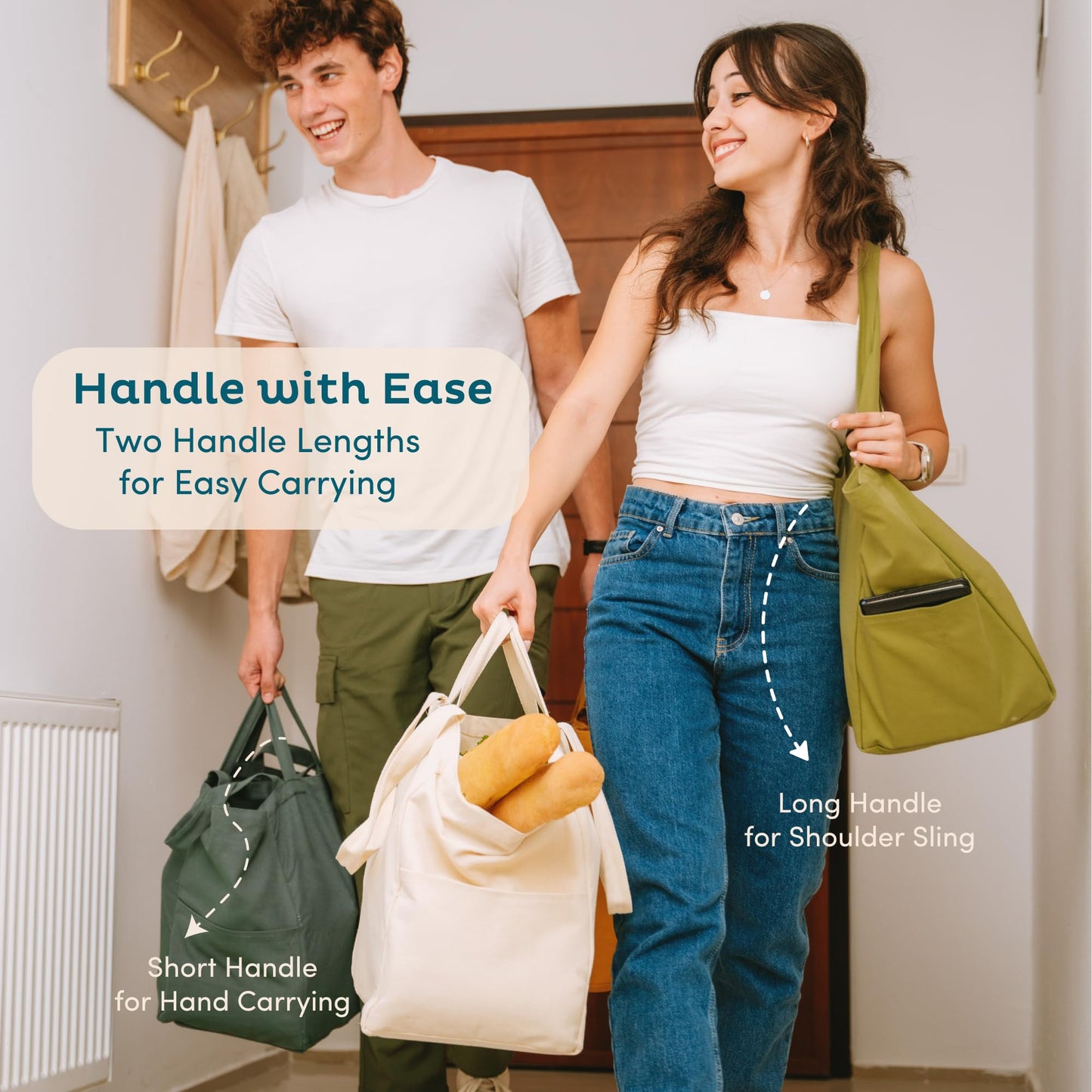 Nook Theory Cotton Canvas Reusable Grocery Bags (3-Pack, 12 oz)