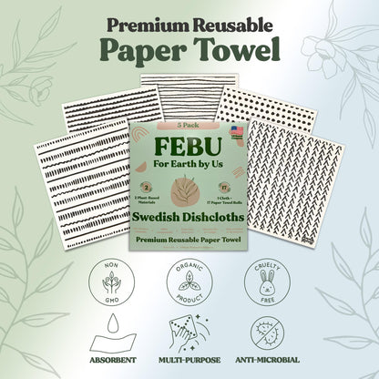 FEBU Reusable Swedish Dishcloths for Kitchen (5-Pack Sunset)