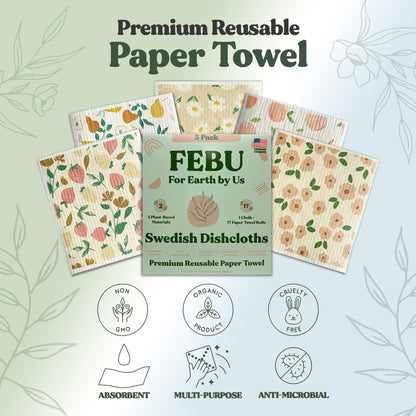 FEBU Reusable Swedish Dishcloths for Kitchen (5-Pack Sunset)