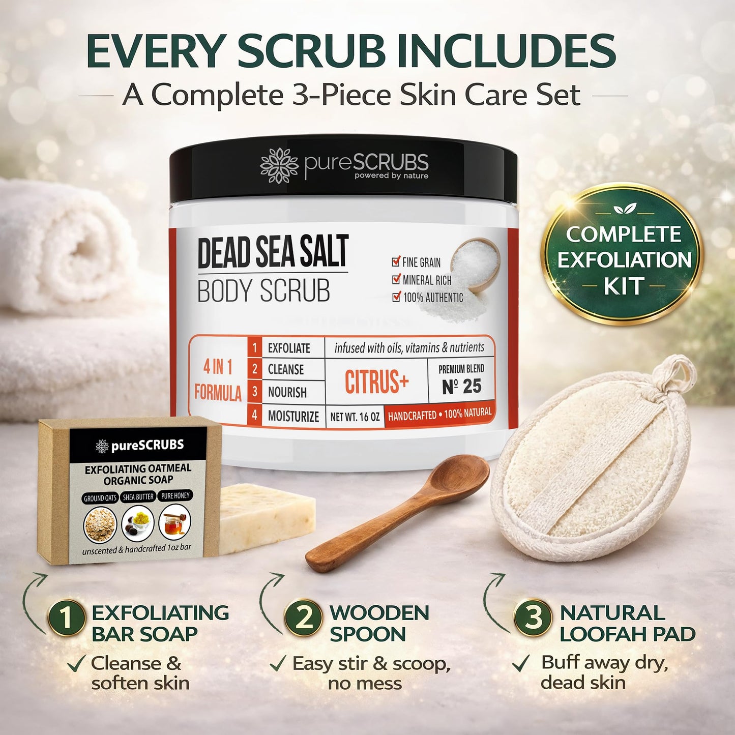 Fragrance-Free Dead Sea Salt Body Scrub, Organic Oils – pureSCRUBS Unscented