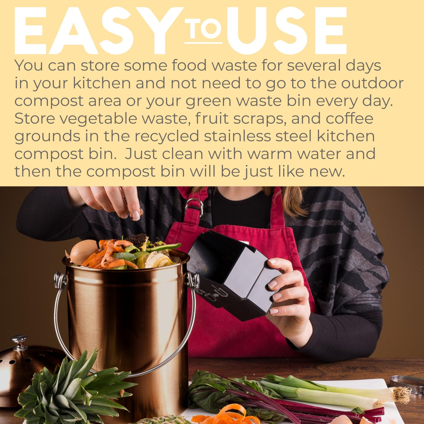 Microplastic-Free Kitchen: Epica Stainless Steel Compost Bin Non-Toxic