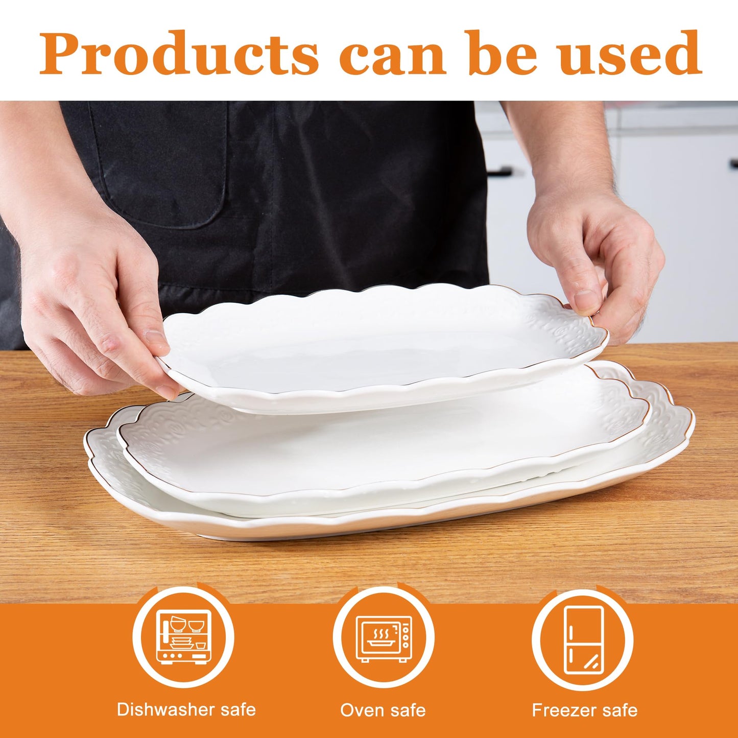 White Porcelain Serving Platters, Set of 3 – Kassel