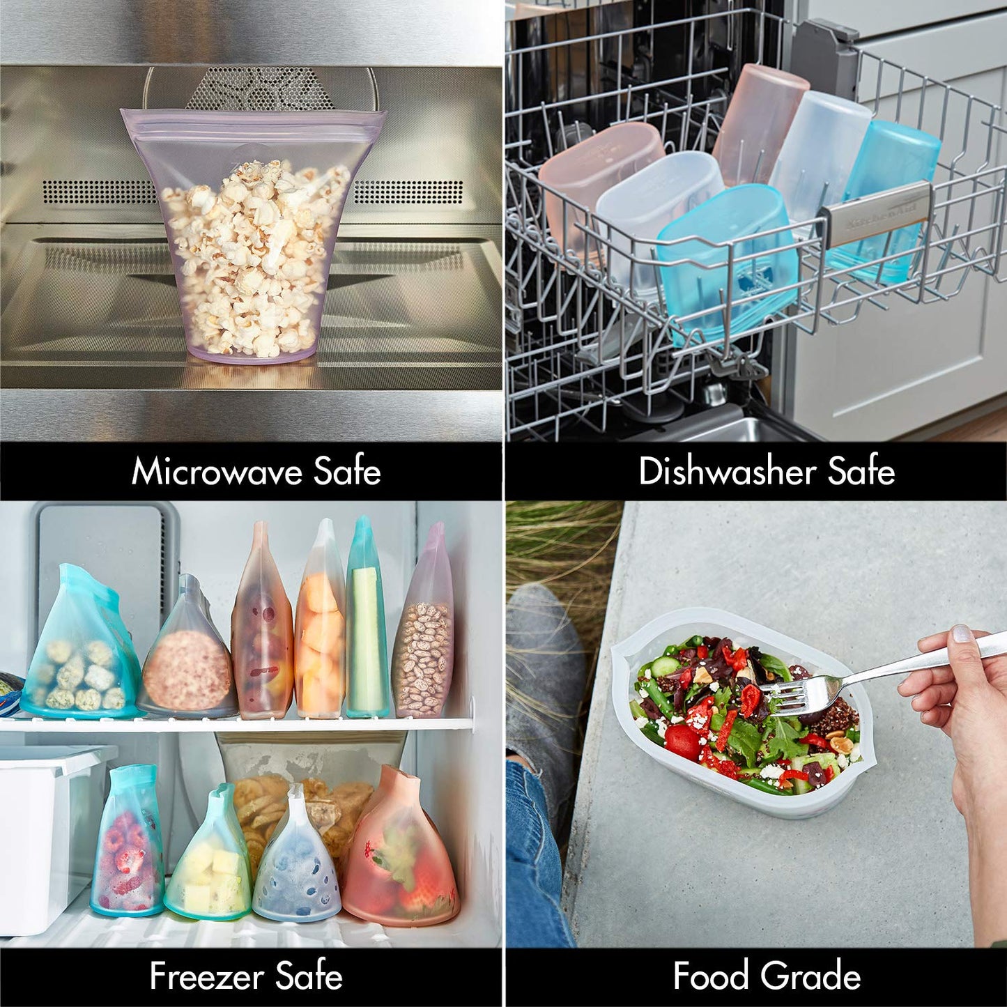 Reusable Silicone Bags, Stand-Up Zip Seal, 2-Bag Set - Zip Top