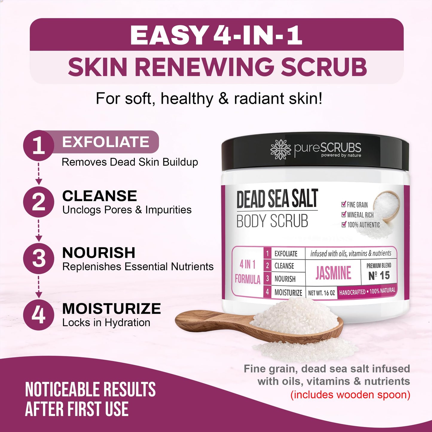 Fragrance-Free Dead Sea Salt Body Scrub, Organic Oils – pureSCRUBS Unscented