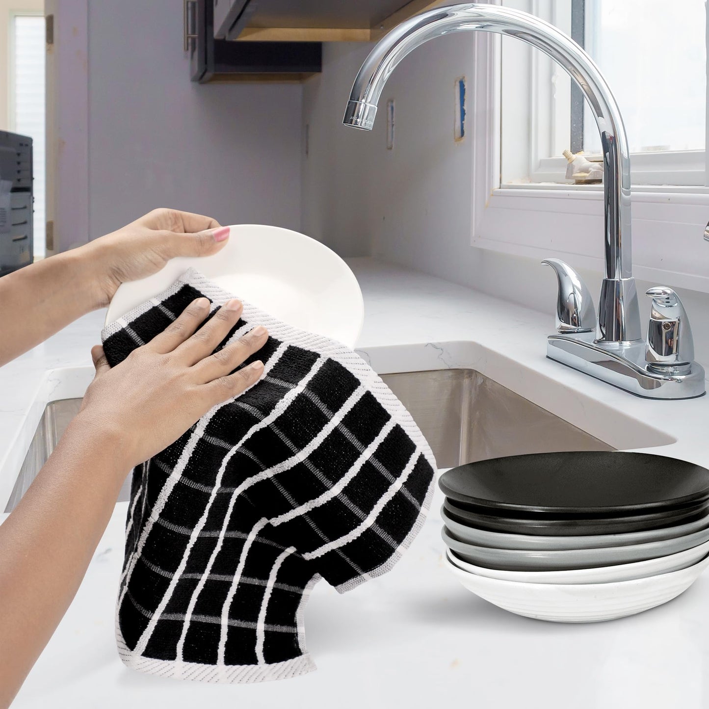 Microplastic-Free Kitchen: Urban Villa Cotton Dish Towels 6-Pack Non-Toxic