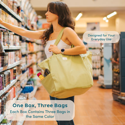 Nook Theory Cotton Canvas Reusable Grocery Bags (3-Pack, 12 oz)