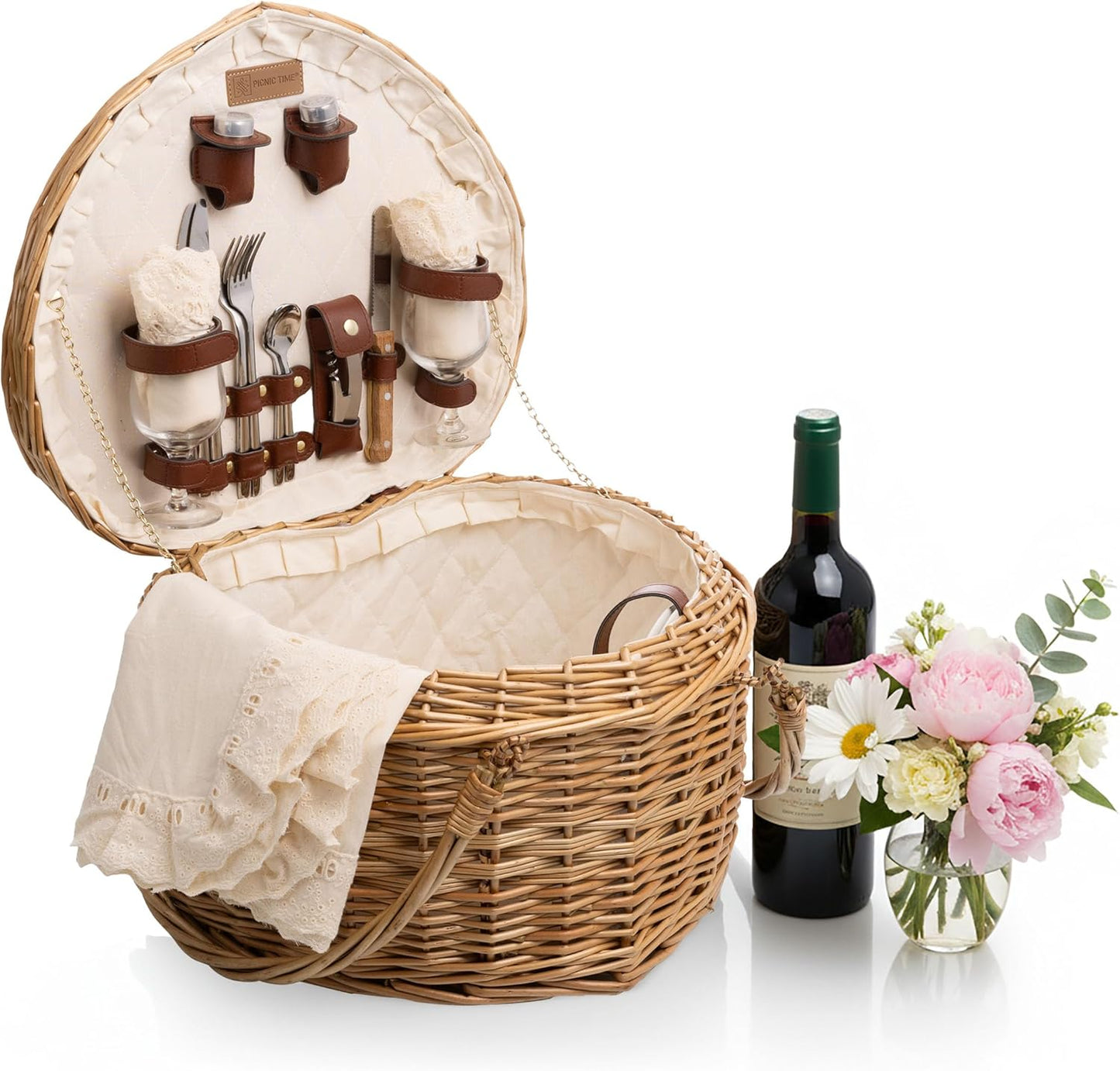 Picnic Time Heart Picnic Basket for 2 (Handwoven Antique Willow)